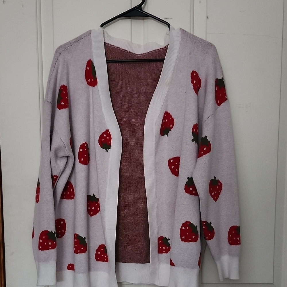 Strawberry Patterned Sweater - Red and White